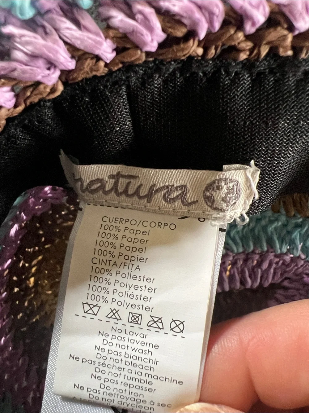 Handcrafted Striped Crochet Sun Hat in Brown, Aqua & Lavender - Folds Flat